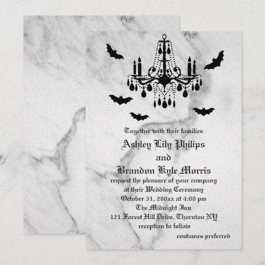 Uitnodiging tot het huwelijk van Halloween Marble (Voorkant / Achterkant)
