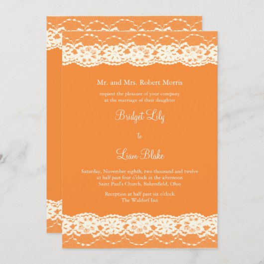 Uitnodiging tot het huwelijk van Ivory Lace (Voorkant / Achterkant)