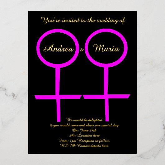 Uitnodiging tot het huwelijk van Lesbian Lovers (Voorkant)