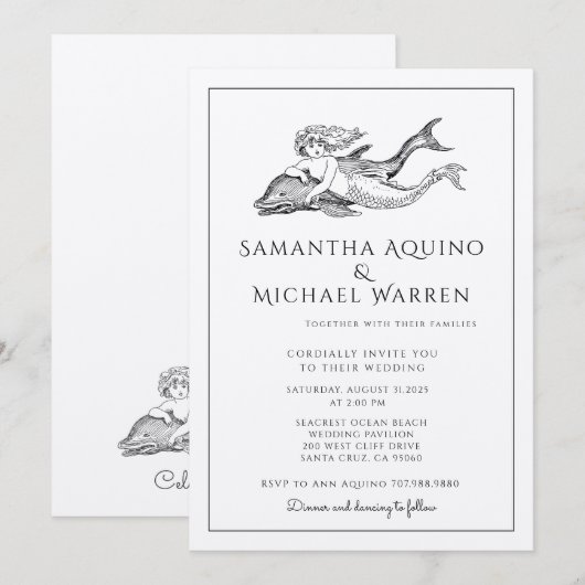 Uitnodiging tot het huwelijk van Mermaid Beach Kra (Voorkant / Achterkant)