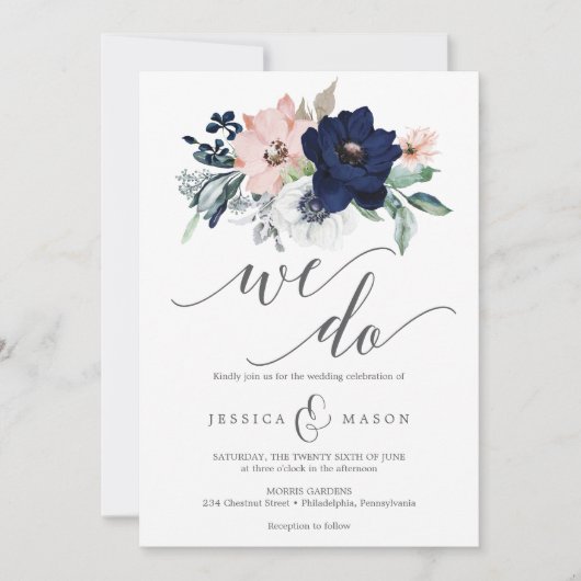 uitnodiging tot het huwelijk van Navy Blooms (Voorkant)
