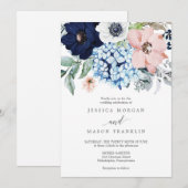 uitnodiging tot het huwelijk van Navy Blooms (Voorkant / Achterkant)
