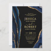 uitnodiging tot het huwelijk van Navy Gold Agate S (Voorkant)