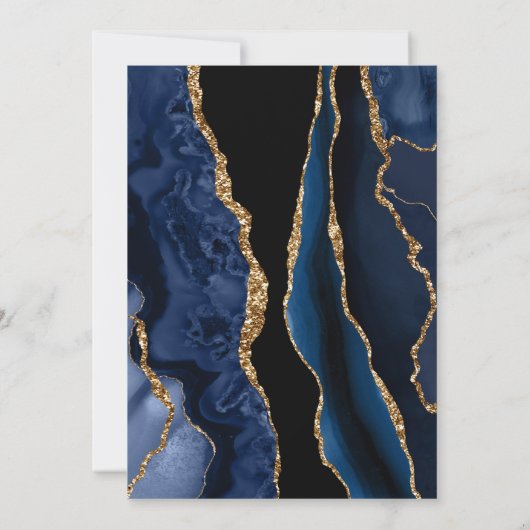 uitnodiging tot het huwelijk van Navy Gold Agate S (Achterkant)