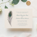 uitnodiging tot het huwelijk van Peacock<br><div class="desc">Deze -achtige beige trouwuitnodiging is voorzien van een verbluffend design van fel blauwe en groene pauw-veren, waardoor het een unieke en elegante look biedt. De beige achtergrond creëer een warme en uitnodigende sfeer, die een gevoel van nostalgie en tijdloosheid oproept. Het heldere blauwe en groene pekelvederontwerp voegt een beetje glamour...</div>