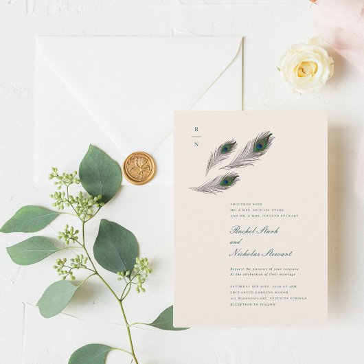 uitnodiging tot het huwelijk van Peacock