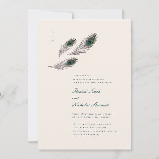  uitnodiging tot het huwelijk van Peacock (Voorkant)