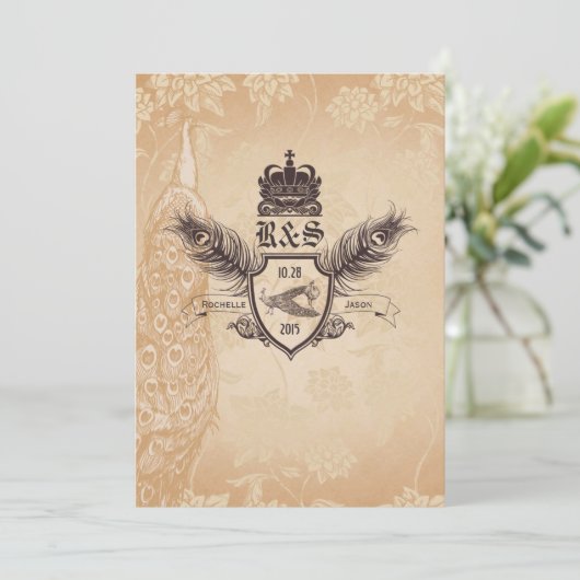  uitnodiging tot het huwelijk van Peacock 1.0 (Staand voorkant)