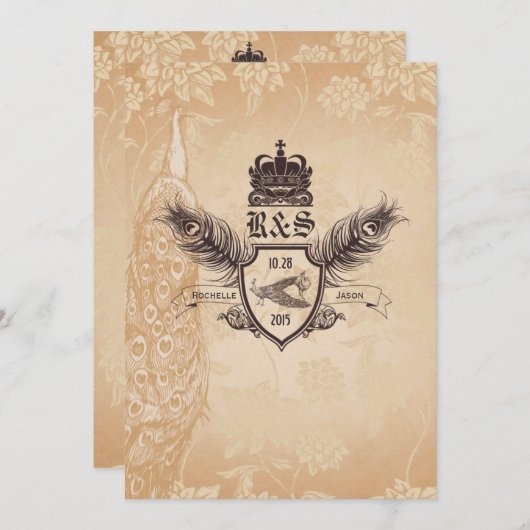 uitnodiging tot het huwelijk van Peacock 1.0 (Voorkant / Achterkant)