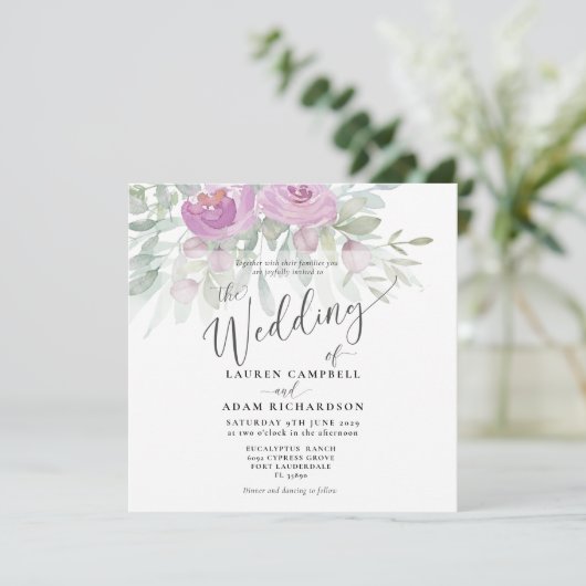 Uitnodiging tot het huwelijk van Rustige Floral Pi (Staand voorkant)