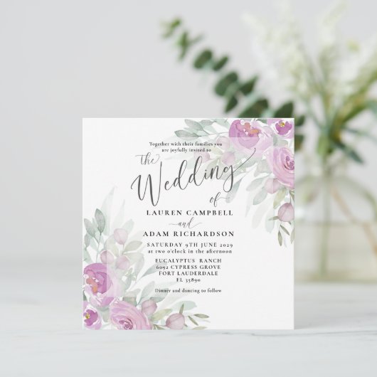 Uitnodiging tot het huwelijk van Rustige Floral Pi (Staand voorkant)