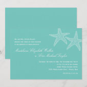 Uitnodiging tot het huwelijk van Starfish - Blue (Voorkant / Achterkant)