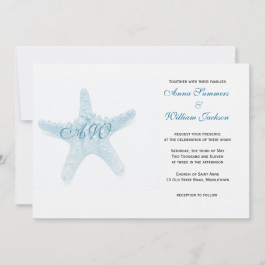 Uitnodiging tot het huwelijk van Starfish - Blue (Voorkant)
