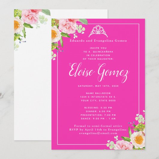 Uitnodiging tot het indienen van Bright Pink Flora (Voorkant / Achterkant)