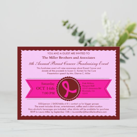 Uitnodiging tot het indienen van een roze lint (Staand voorkant)