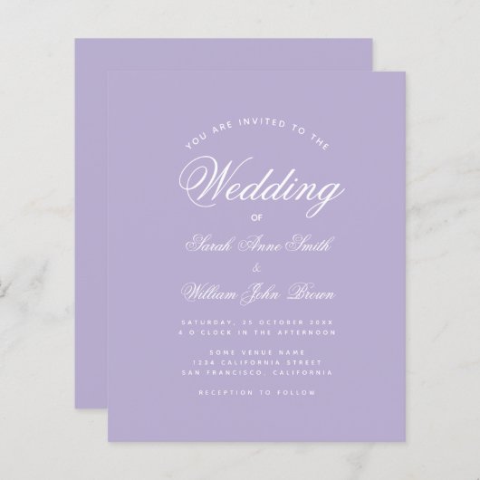 Uitnodiging tot het indienen van Paarse weddenscha (Voorkant / Achterkant)