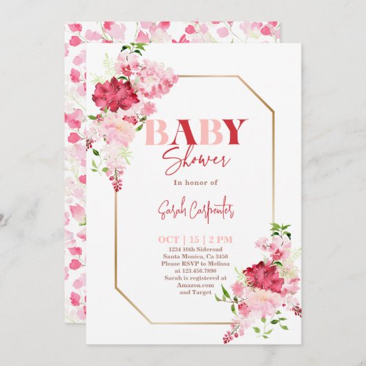 Uitnodiging tot het indienen van rode en roze Baby (Voorkant / Achterkant)