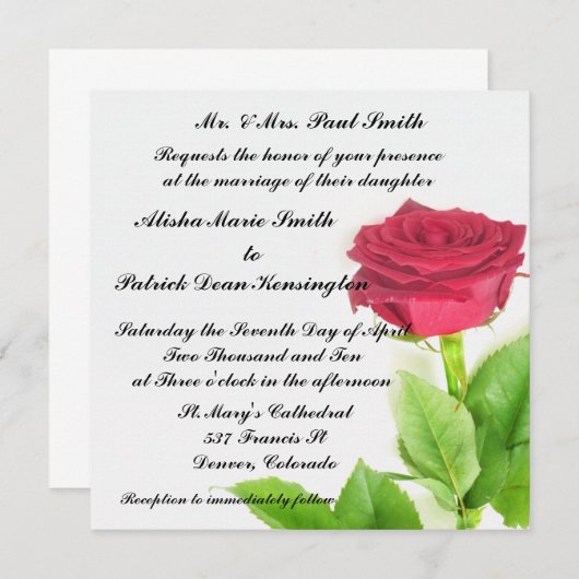 Uitnodiging tot het indienen van Rode Rose Wedding (Voorkant / Achterkant)