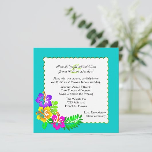 uitnodiging tot het indienen van tropische bruilof (Staand voorkant)