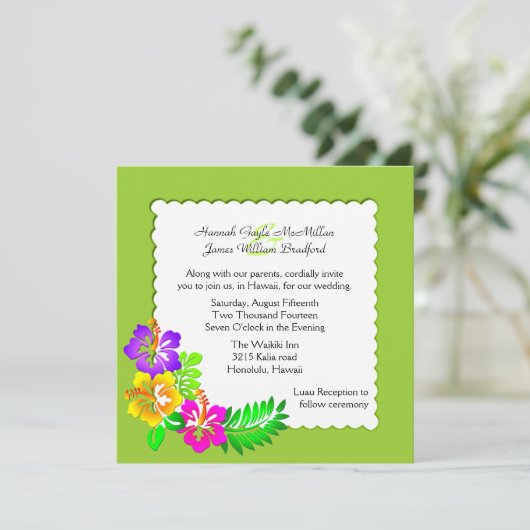 uitnodiging tot het indienen van tropische bruilof (Staand voorkant)