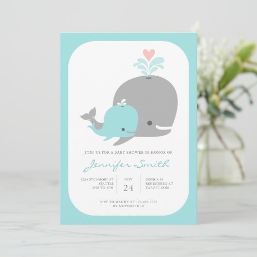 Uitnodiging tot het indienen van walvisBaby shower (Staand voorkant)