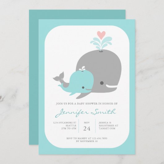 Uitnodiging tot het indienen van walvisBaby shower (Voorkant / Achterkant)