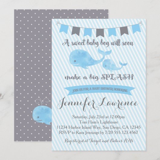 Uitnodiging tot het indienen van walvisBaby shower (Voorkant / Achterkant)