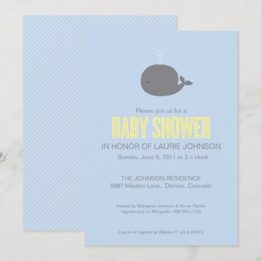 Uitnodiging tot het indienen van walvisBaby shower (Voorkant / Achterkant)
