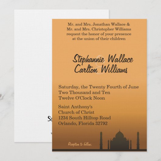 Uitnodiging tot het Indische Dream Wedding (Voorkant / Achterkant)