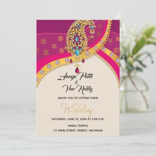 Uitnodiging tot het Indische hindu-huwelijk (Staand voorkant)