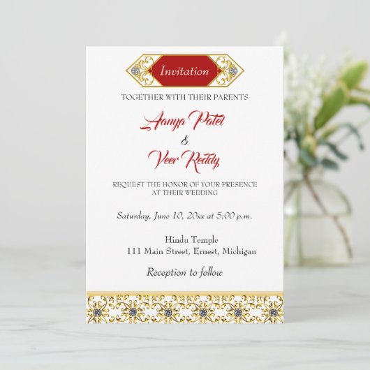 Uitnodiging tot het Indische hindu-huwelijk (Staand voorkant)