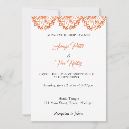 Uitnodiging tot het Indische hindu-huwelijk (Voorkant)