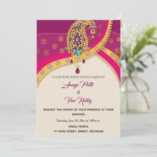 Uitnodiging tot het Indische hindu-huwelijk (Staand voorkant)