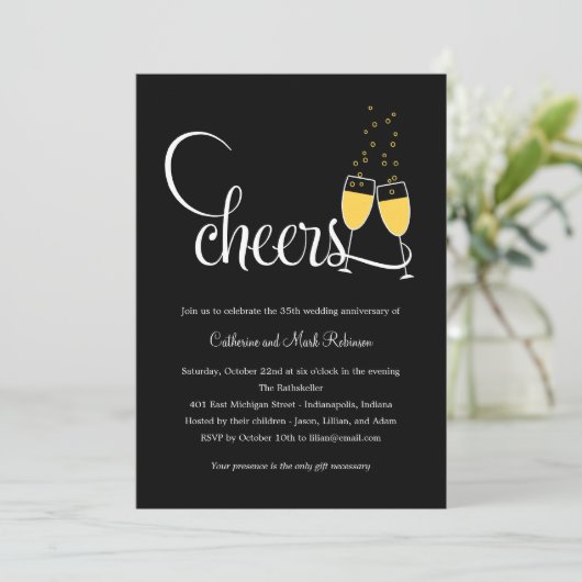 Uitnodiging tot het Jubileum van Champagne Toast W (Staand voorkant)