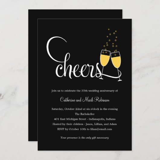 Uitnodiging tot het Jubileum van Champagne Toast W (Voorkant / Achterkant)