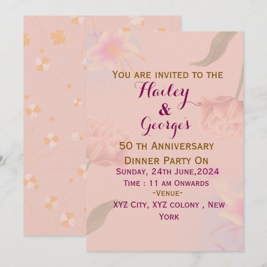 Uitnodiging tot het Jubileum van Elegant Wedding (Voorkant / Achterkant)