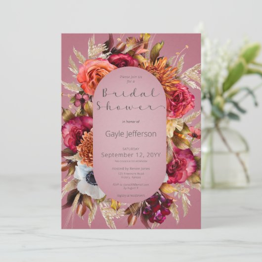  uitnodiging tot het Lijst Floral Jewel Fuchsia (Staand voorkant)