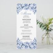 Uitnodiging tot het menu Dusty Blue Floral Quincea (Staand voorkant)