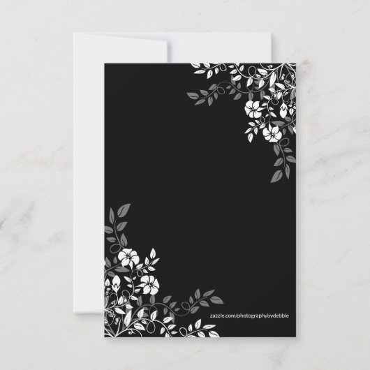 Uitnodiging tot het ontvangen van Floral in zwart- (Achterkant)