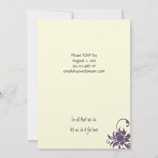 Uitnodiging tot het ontvangen van Paarse en ivoren (Achterkant)