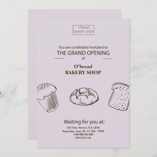 uitnodiging tot het openen van bakkerij (Voorkant / Achterkant)
