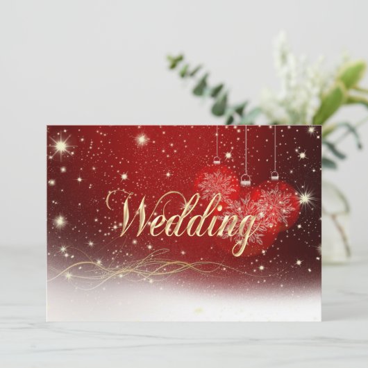 Uitnodiging tot het rode en gouden kerstfeest (Staand voorkant)