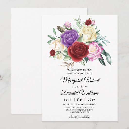 uitnodiging tot het rode en paarse huwelijk (Voorkant / Achterkant)