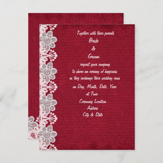 Uitnodiging tot het Rode Lace Wedding (Voorkant / Achterkant)