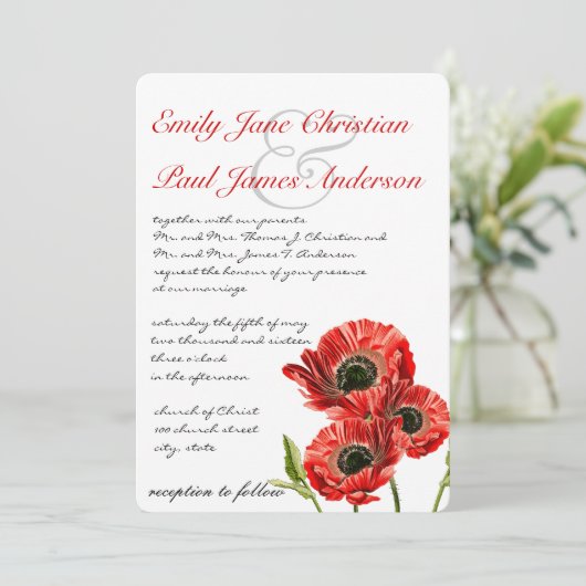 uitnodiging tot het rode papaverhuwelijk (Staand voorkant)
