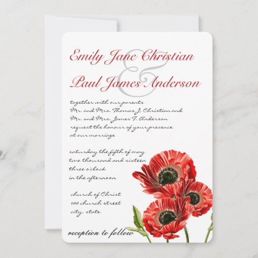 uitnodiging tot het rode papaverhuwelijk (Voorkant)