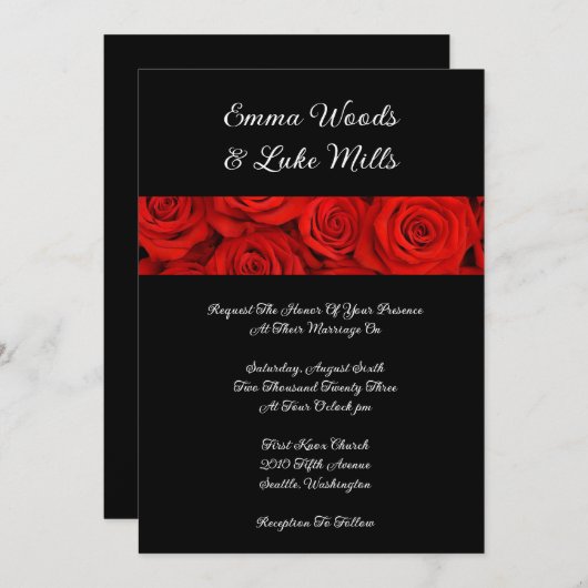 Uitnodiging tot het rode rozenhuwelijk (Voorkant / Achterkant)