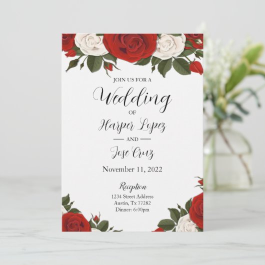 Uitnodiging tot het rode rozenhuwelijk (Staand voorkant)