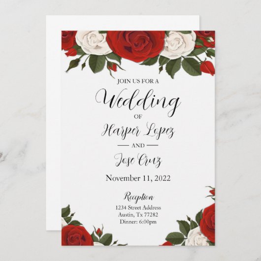 Uitnodiging tot het rode rozenhuwelijk (Voorkant / Achterkant)