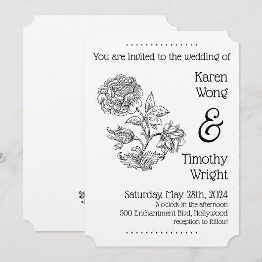 uitnodiging tot het Roos van Floral (Voorkant / Achterkant)